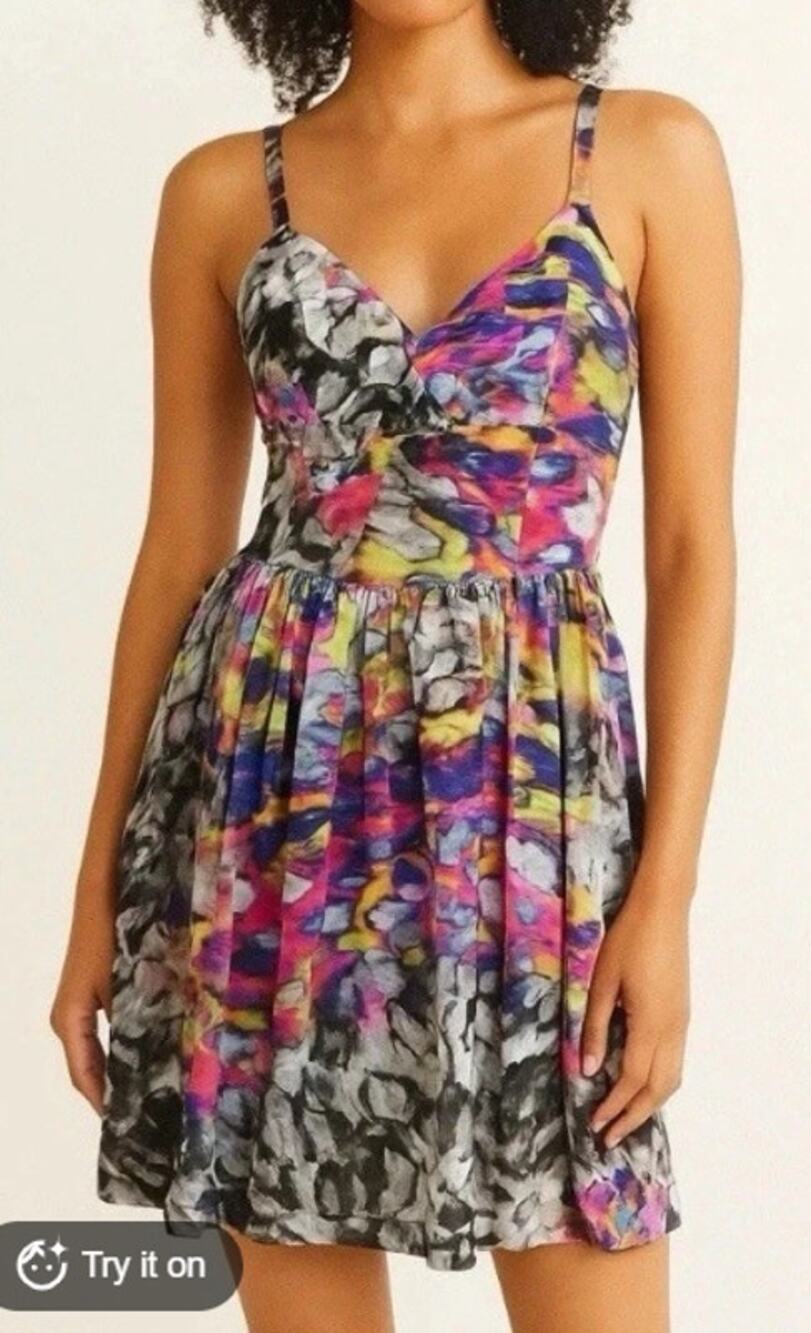 Amanda Uprichard Colorful Watercolor Print Bustier Dress Small
